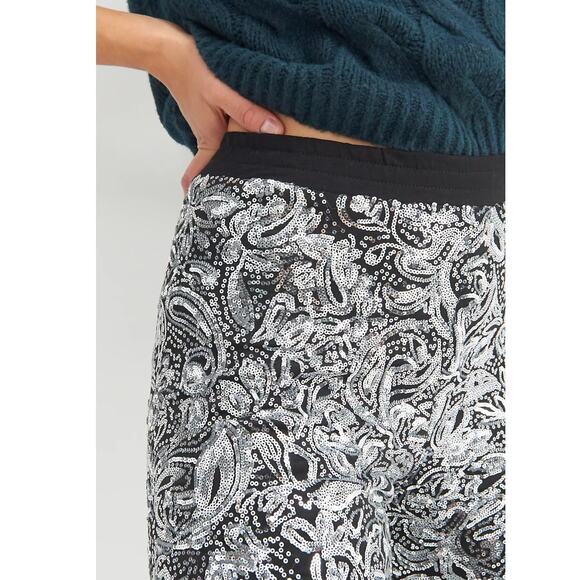 New Anthropologie Pascaline Sequined Trousers by Porridge $188 SMALL Silver/Gray - Picture 3 of 7